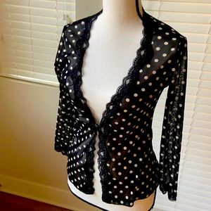 Bebe sheer cardigan with hook and eye clasp